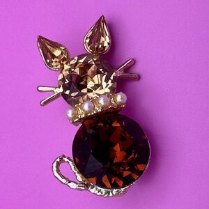 Vintage Dodds Kitty Cat amber citrine and pearls